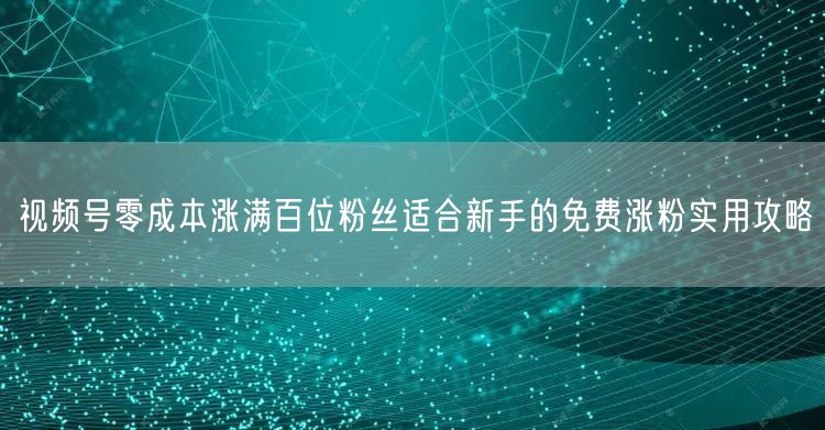 视频号零成本涨满百位粉丝适合新手的免费涨粉实用攻略